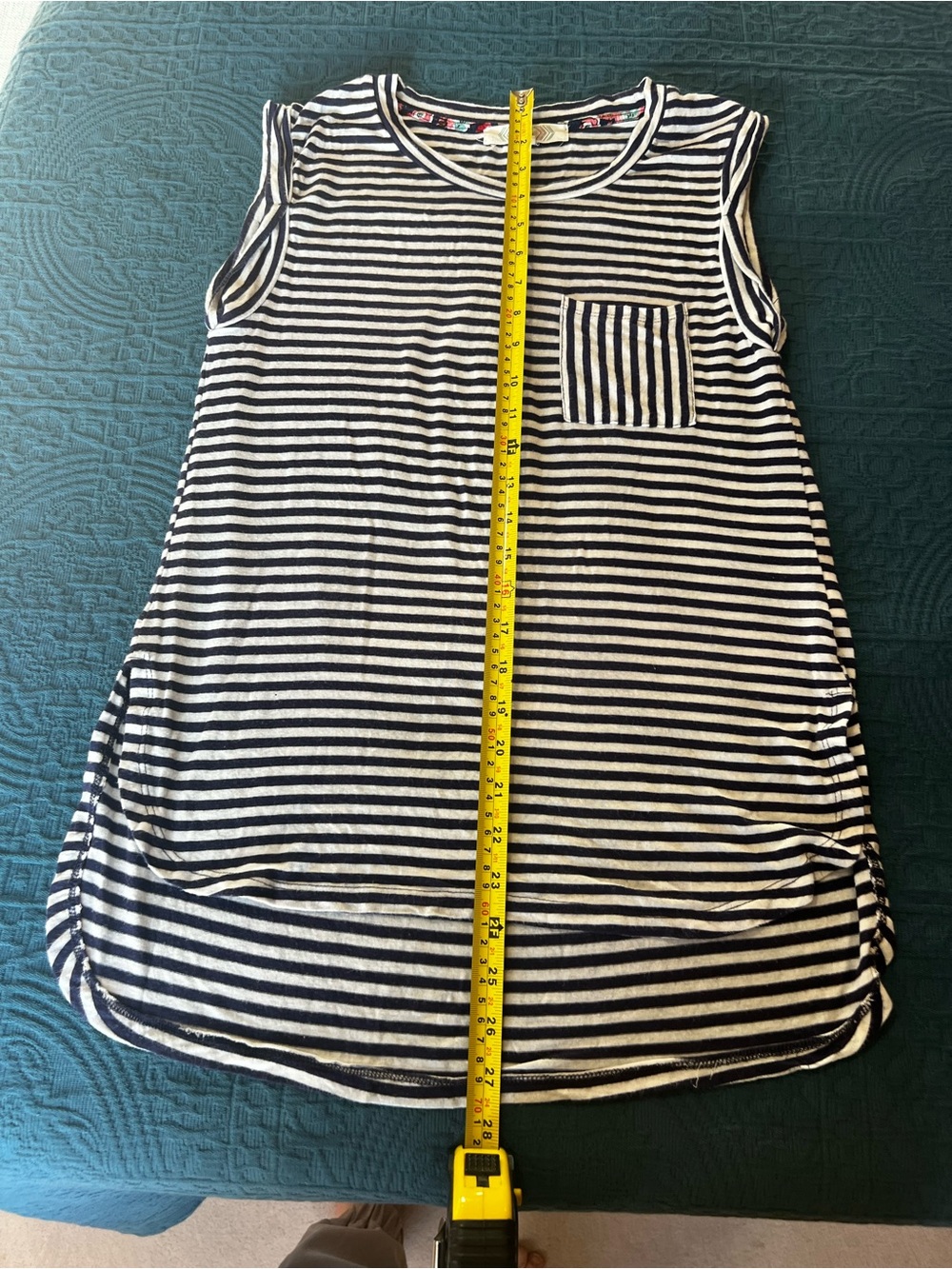 Pink Rose Casual Sleeveless Blue White Striped Crewneck Pocket Tee Tank Shirt-M - Picture 14 of 15